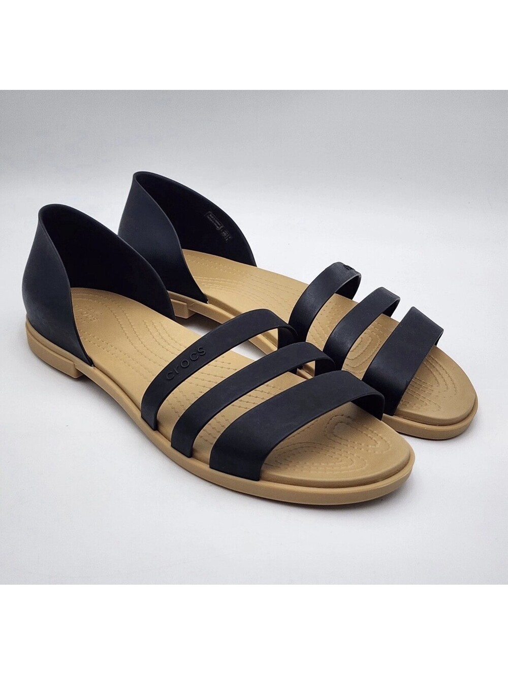 Crocs Women Tulum Sandals Size 9 Run Small Like 8.5 Black Open Toe Slip on Flats